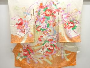 巻物に花模様刺繍子供着物